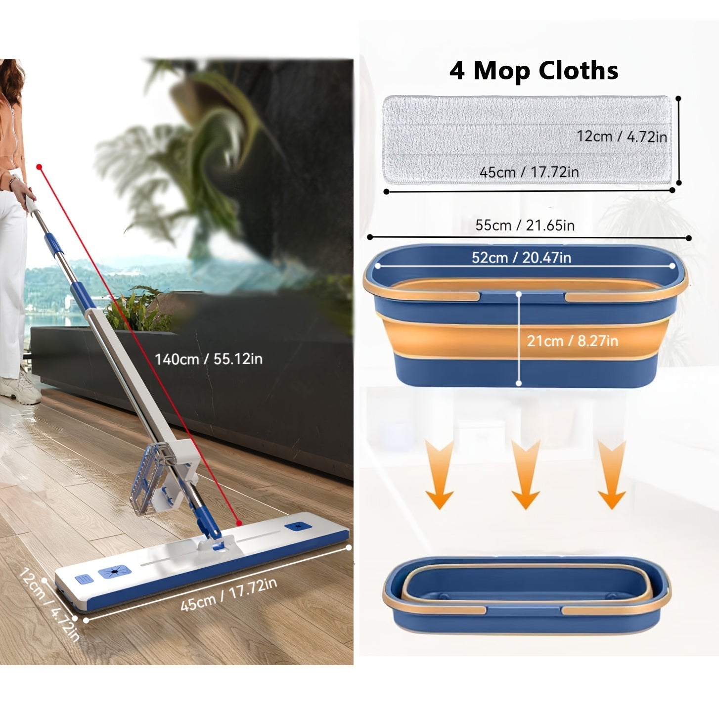 Hands-Free 360° Rotating Microfiber Mop and Bucket Set for Pet Hair Removal