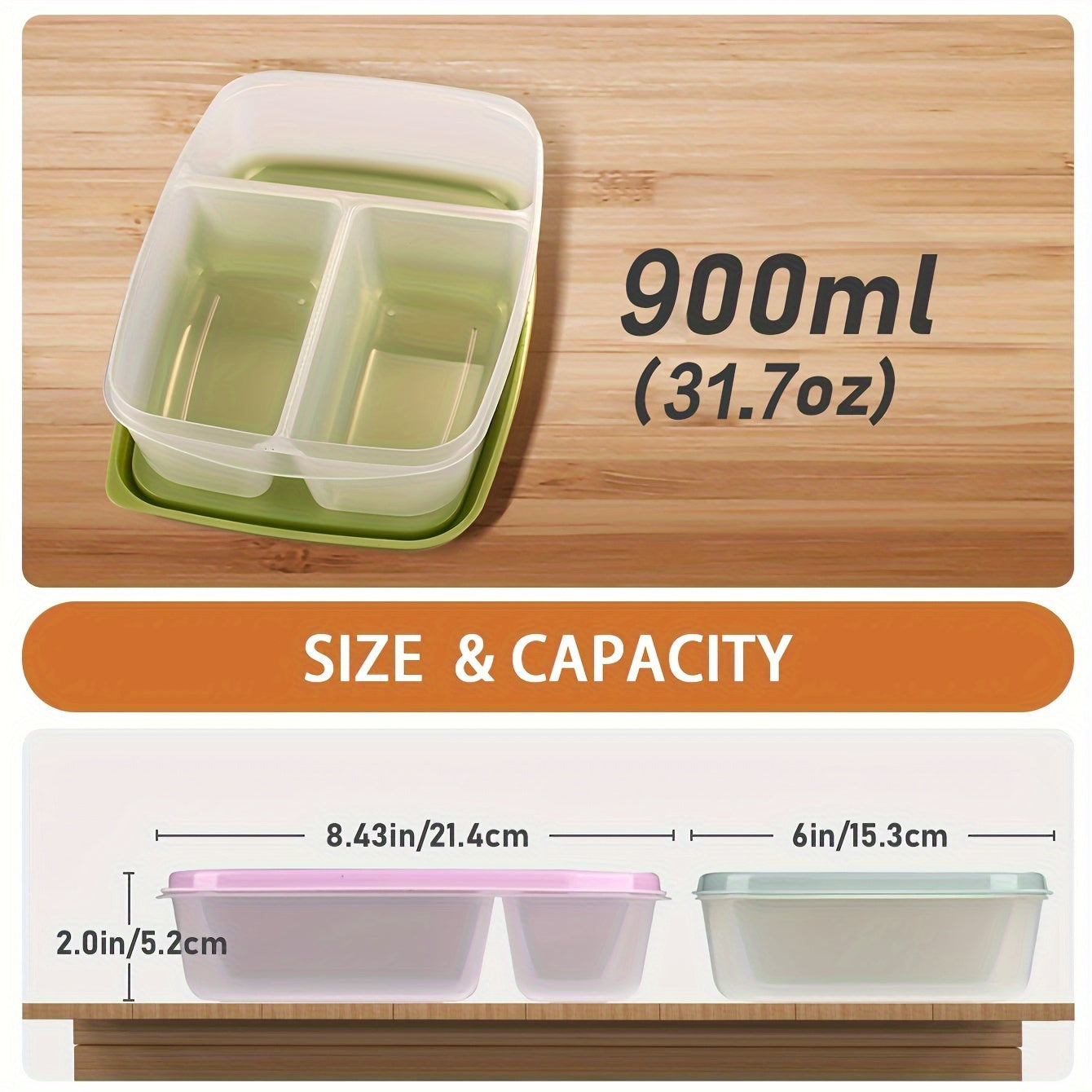 Set of 1 Meal Prep Containers with 3 Compartments for Food Portioning and Storage
