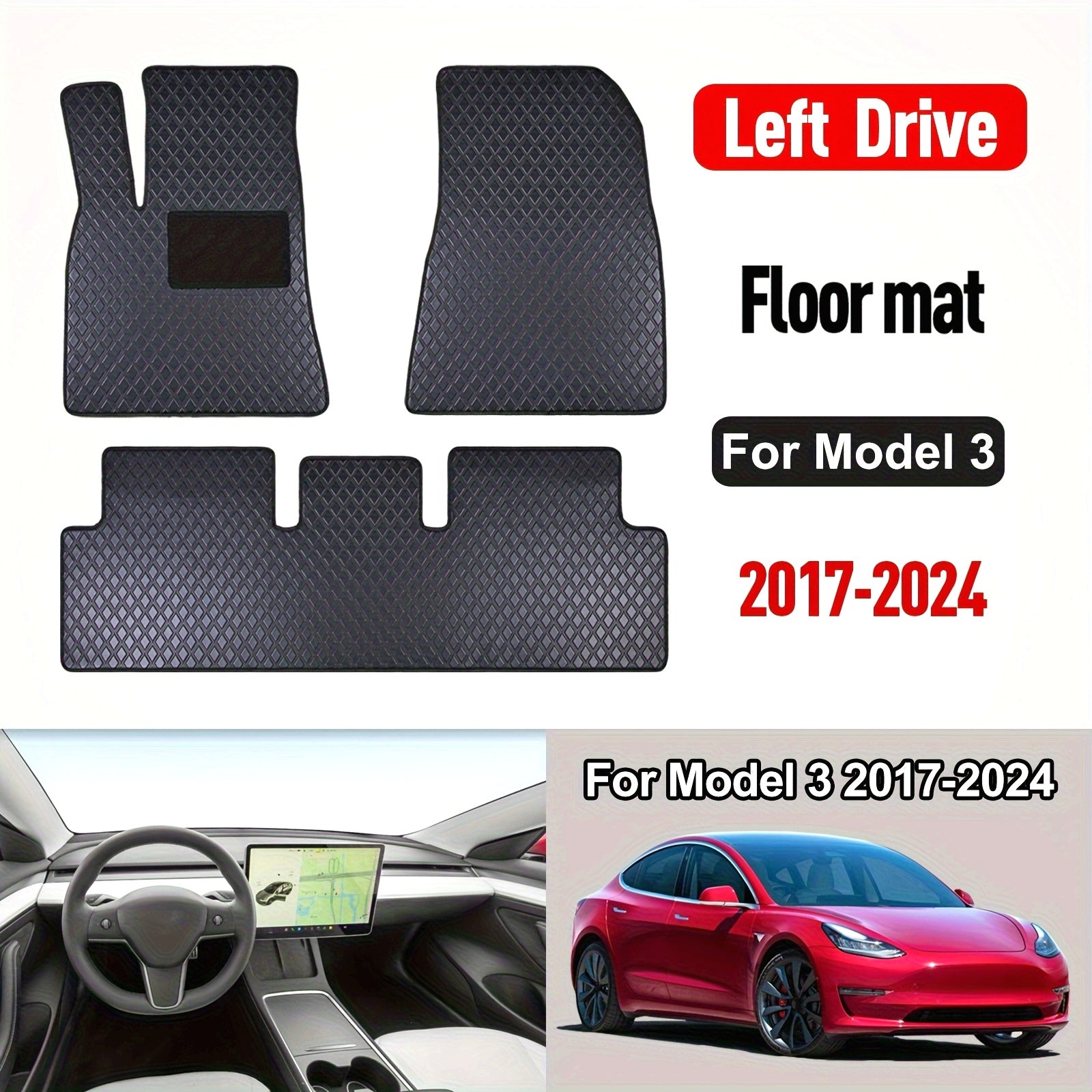 All-Weather PU Leather Floor Mats and Trunk Liners for Tesla Model 3