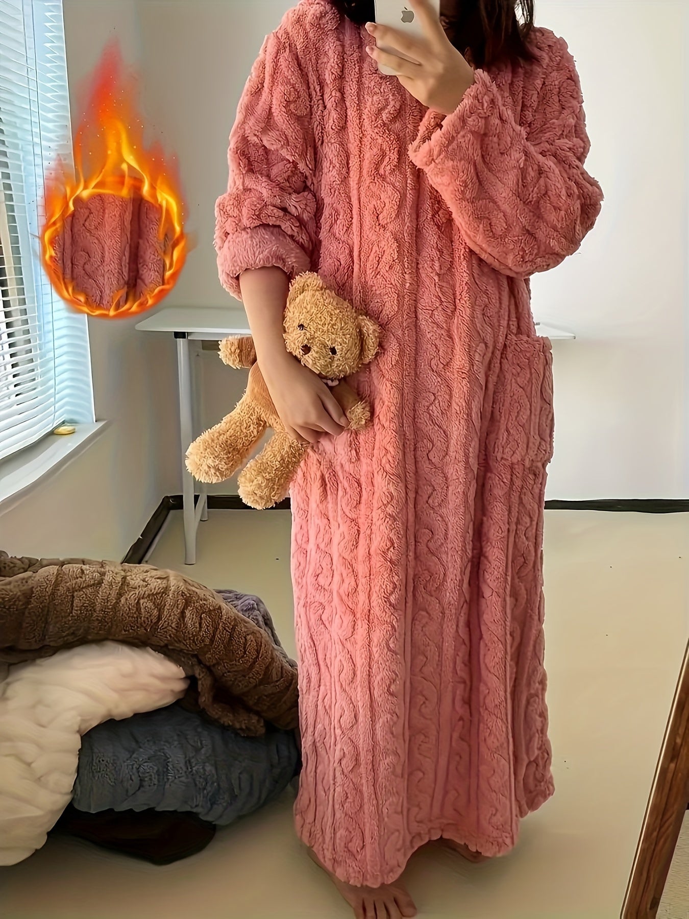 Vestido de talla grande para mujer cálido de manga larga para invierno, mono sobre la rodilla