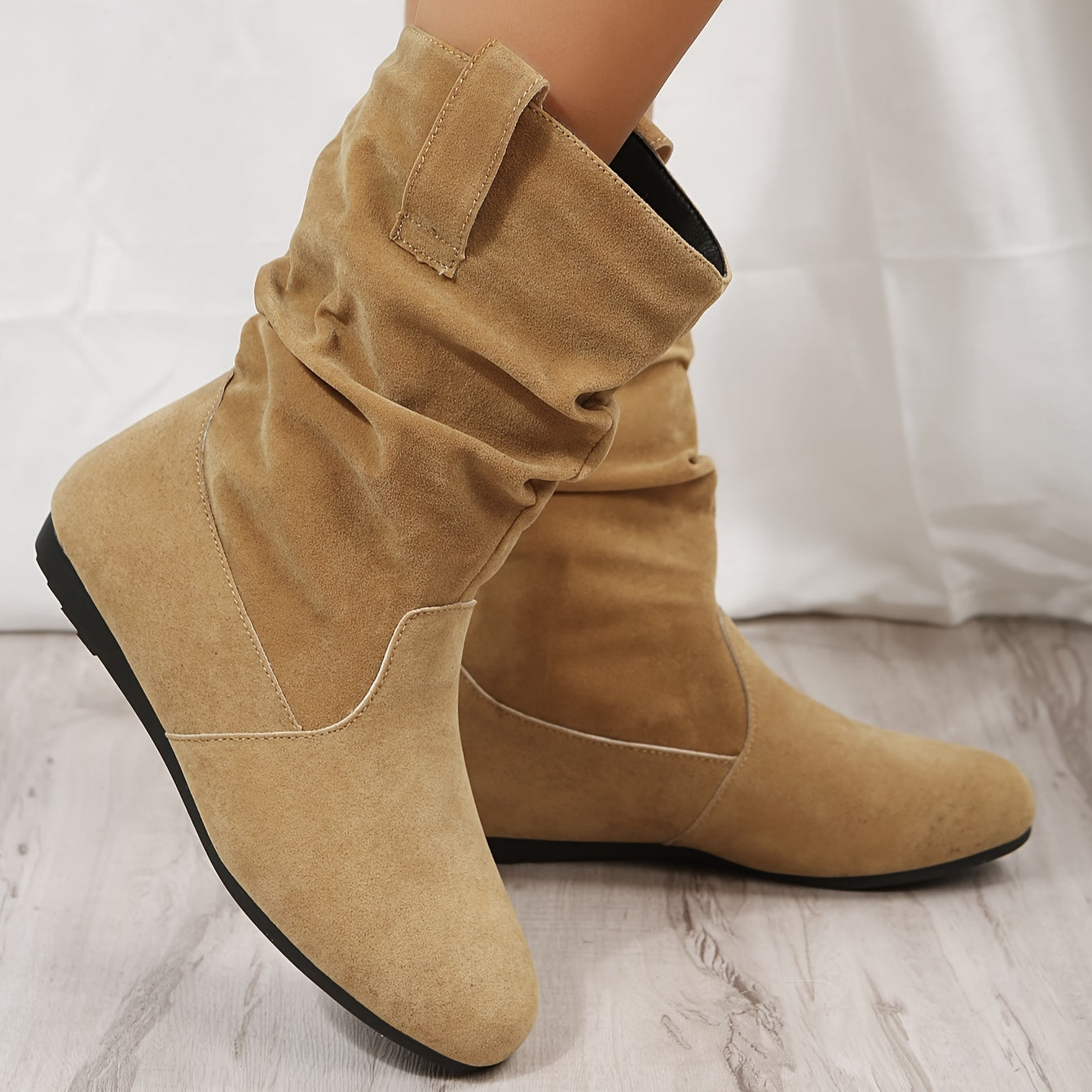 Women's Lace-Up Flat Boots with Round Toe Non-Slip Rubber Sole Solid Color