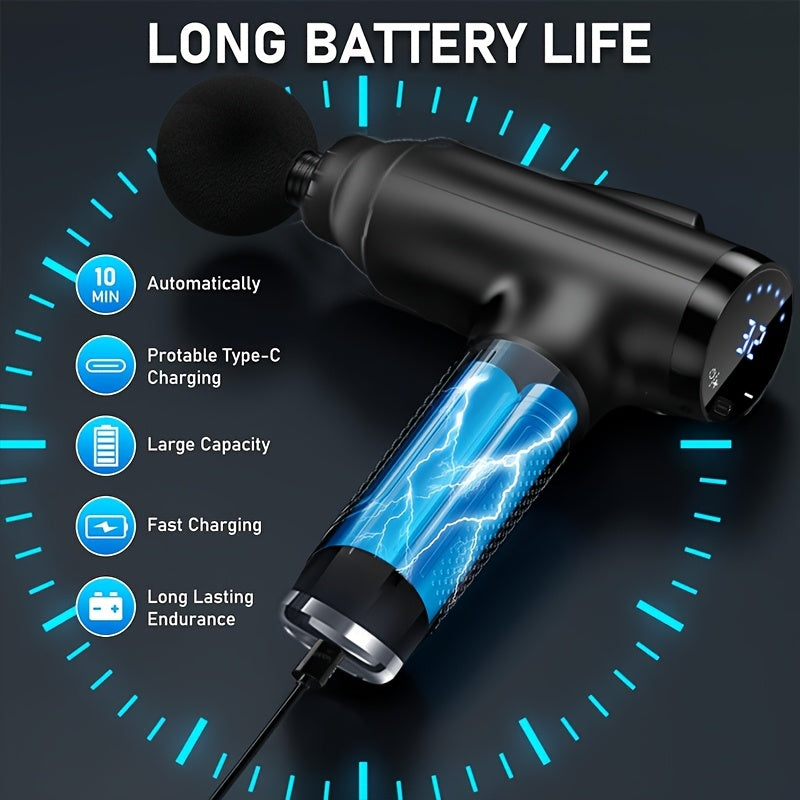 XUMTOM Yuqori Intensiv Chuqur To'qima Mushak Massaj Qurollari 4 Ta O'zgaruvchan Boshli - Portativ, Qayta Zaryadlanadigan Perkussiya Massajeri - Sport, Mashg'ulotlar va Qayta tiklanish uchun Ideal - Qora