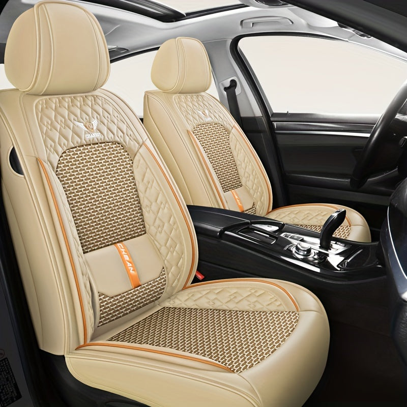 2-Pack Car Seat Cushion Set Full Coverage Icy Silk Napa Leather Breathable