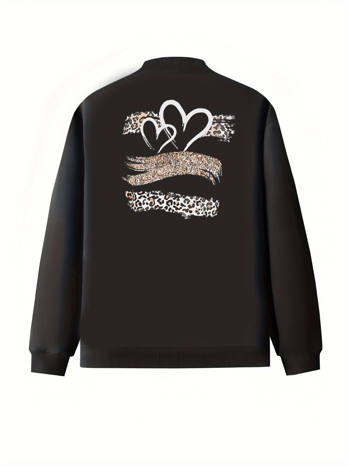 Women's Plus Size Black Bomber Jacket with Pockets and Long Sleeves