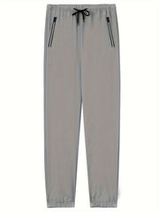 Men's Solid Polyester Activewear Sports Pants with Zip Pocket and Drawstring Waist