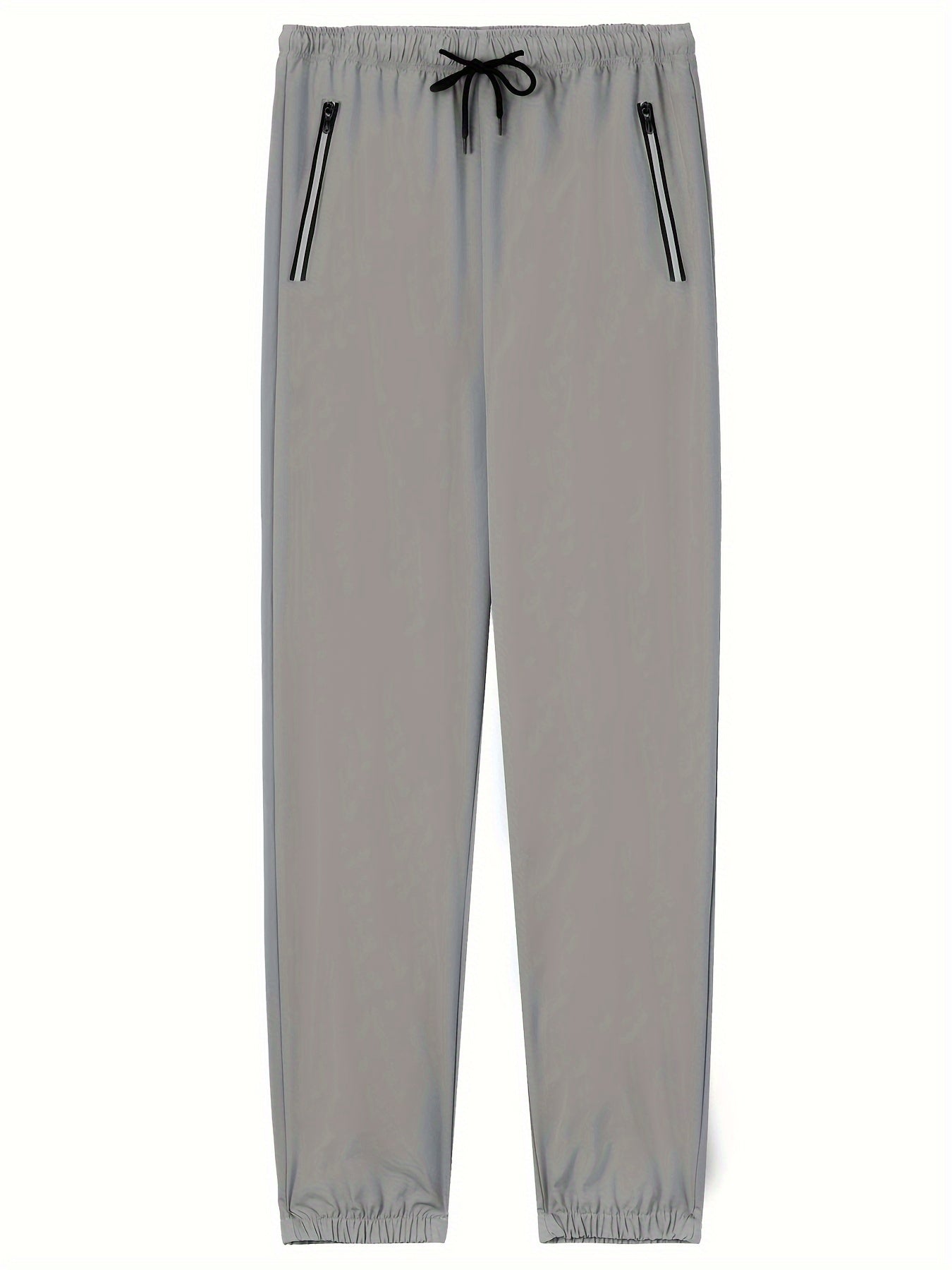 Men's Solid Polyester Activewear Sports Pants with Zip Pocket and Drawstring Waist