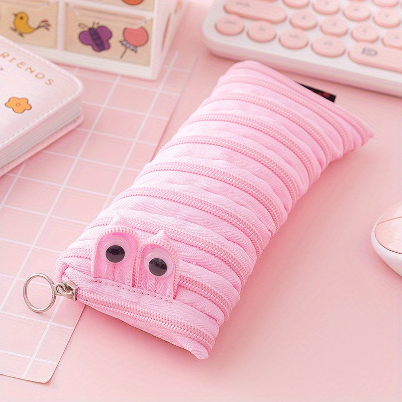 Cute Caterpillar Pencil Case with Large Capacity for Students and Makeup Storage