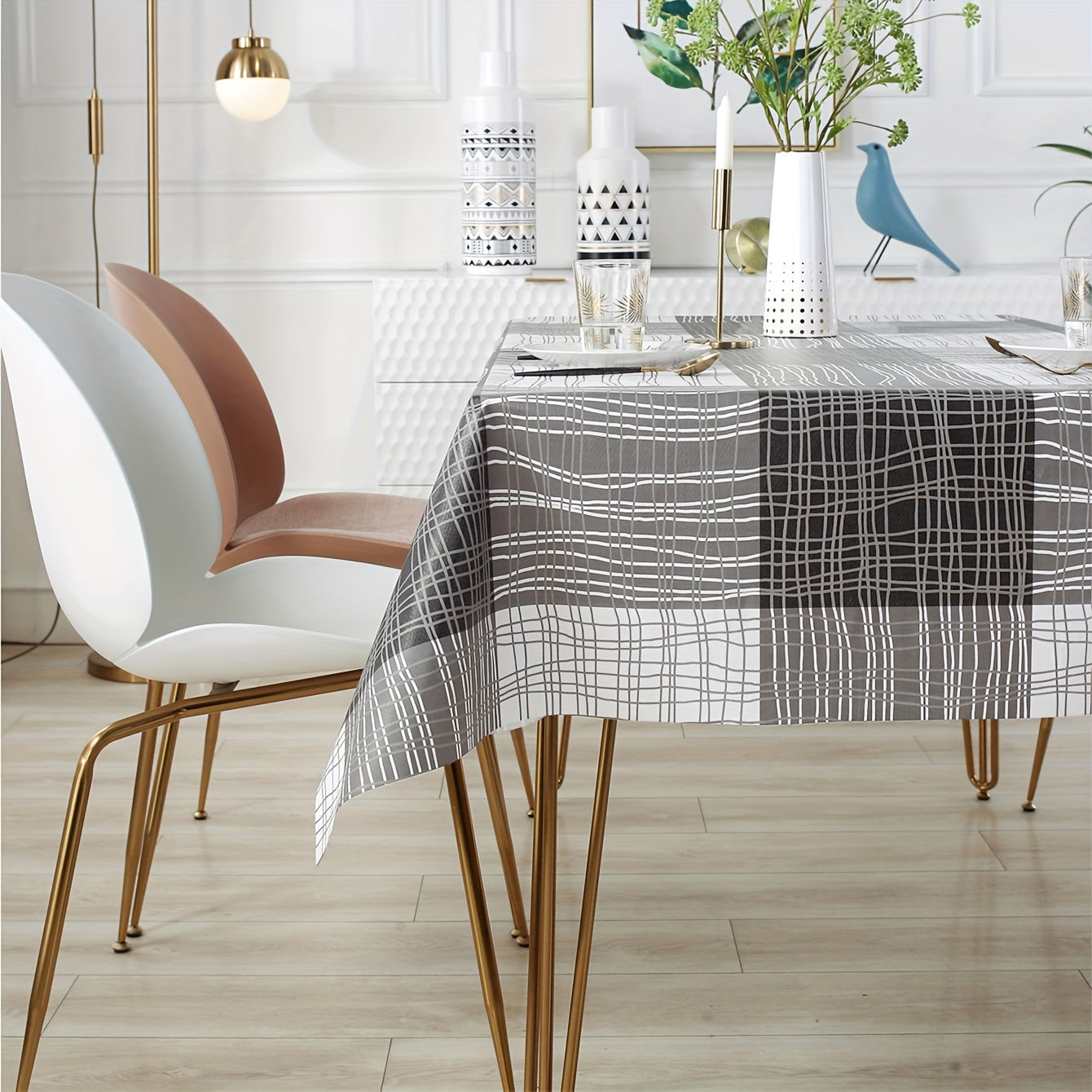 Rectangular PVC Tablecloth Waterproof Heat-Resistant Durable Plaid Design