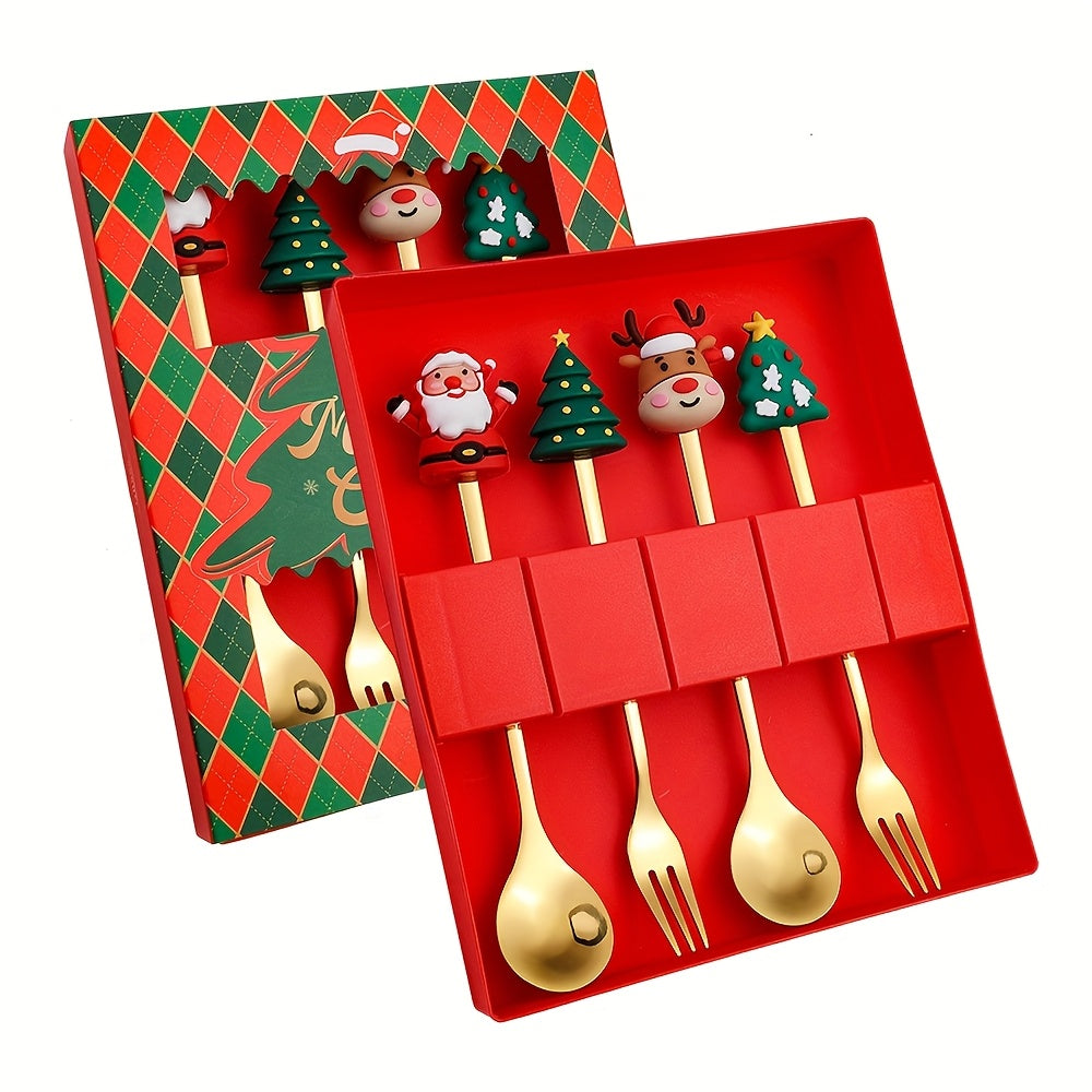 Christmas Themed Stainless Steel Cutlery Set 4 or 6 Pieces Gift Box for Desserts and Coffee