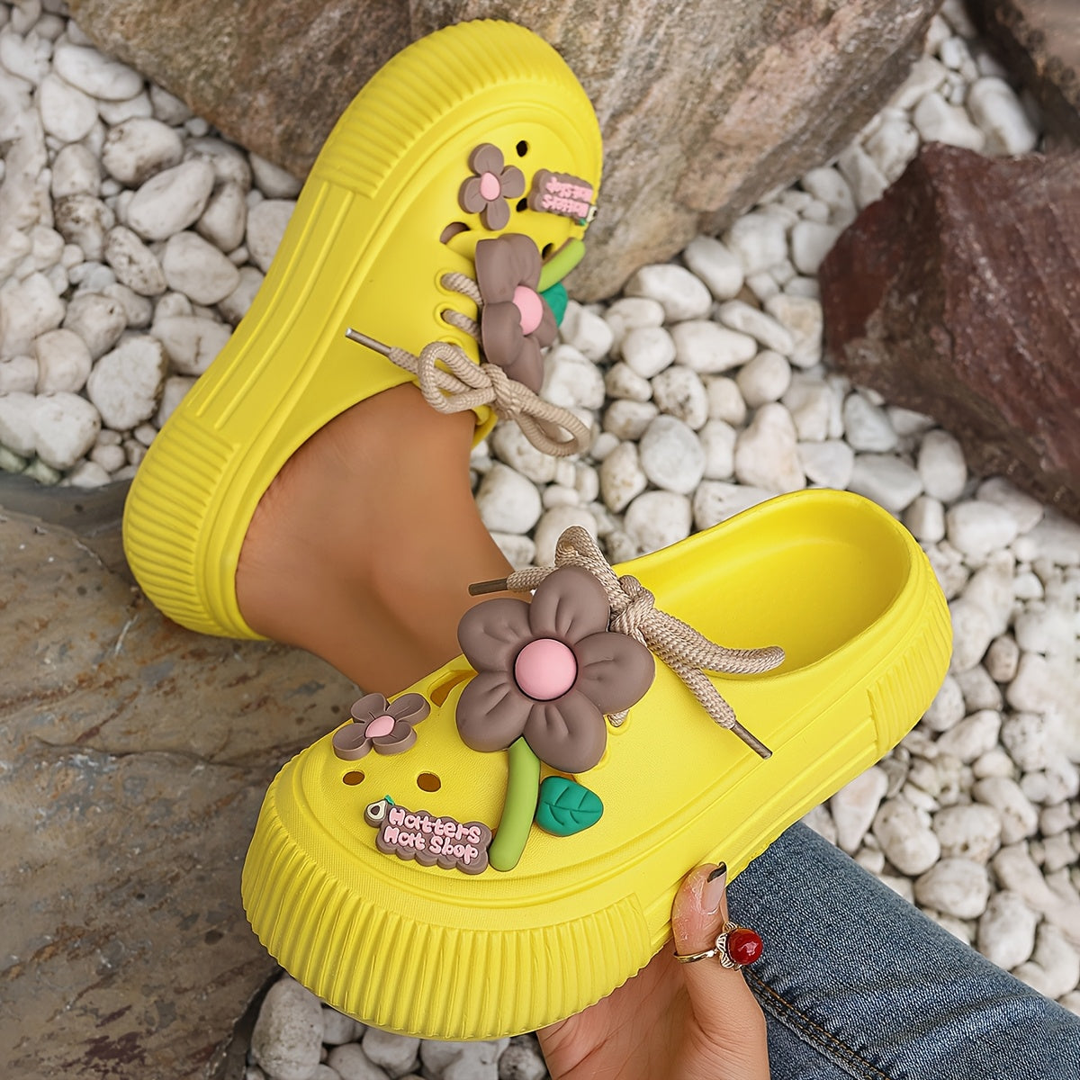 Women's Sunflower & Bowknot Decorated Casual Clogs Summer Sandals
