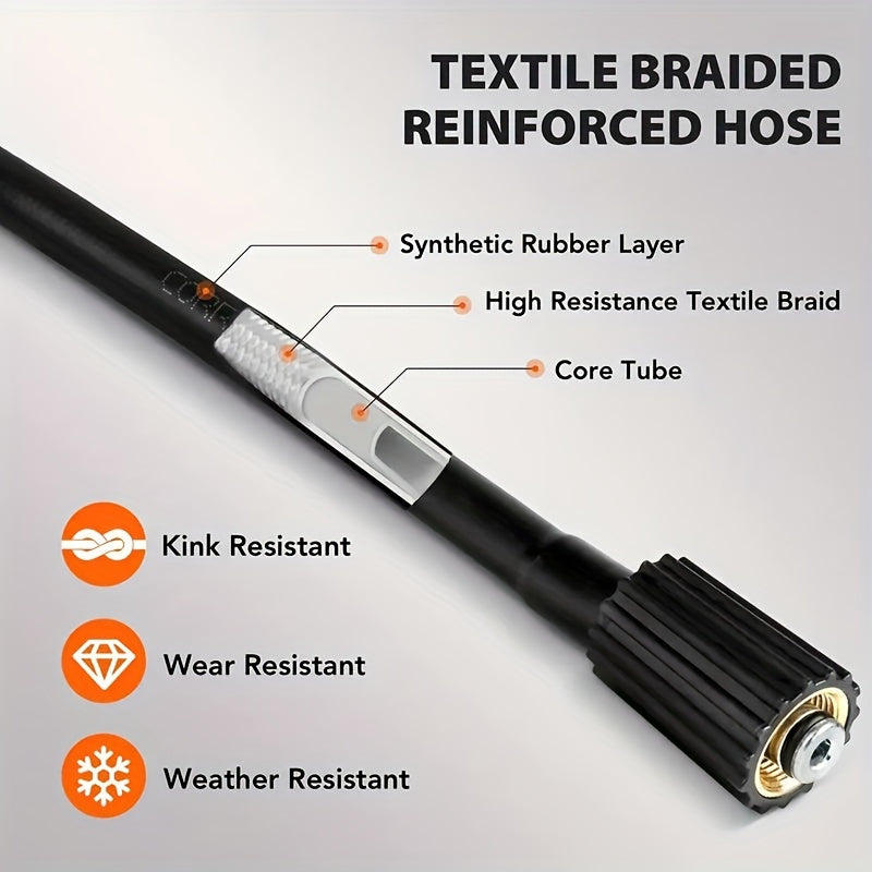 4000 PSI Pressure Washer Hose Kink Resistant 1/4 Inch Vinyl with M22-14mm Brass Thread