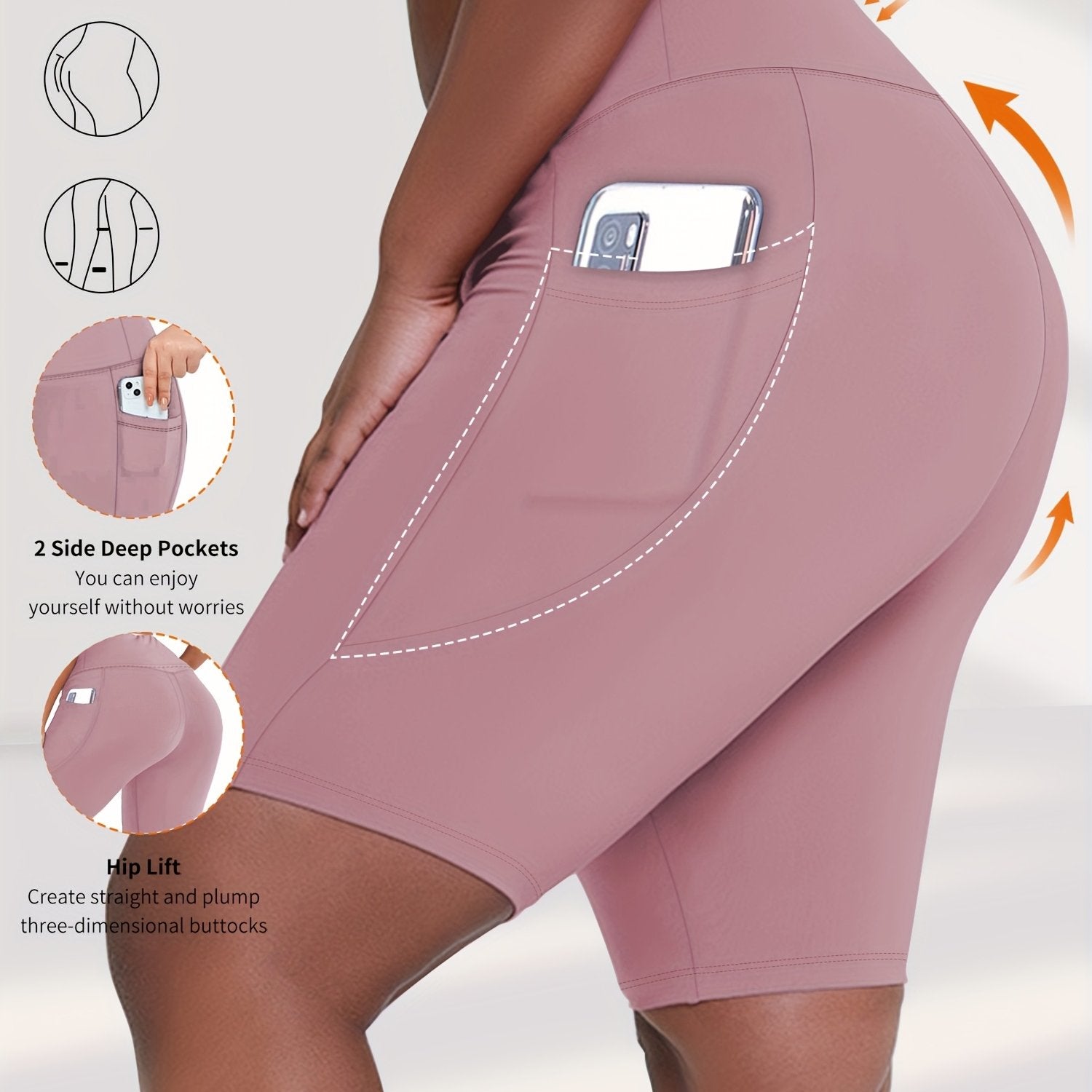 Plus Size Women's High Waist Shorts with Pockets, Stretchy Breathable Fabric