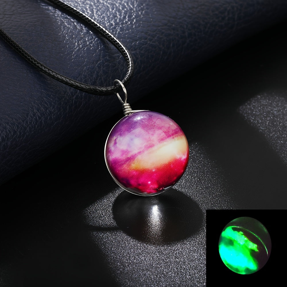 Set of 4 Boho Retro Glass Orb Pendant Necklaces with Glowing Space Gemstones for Festivals and Travel