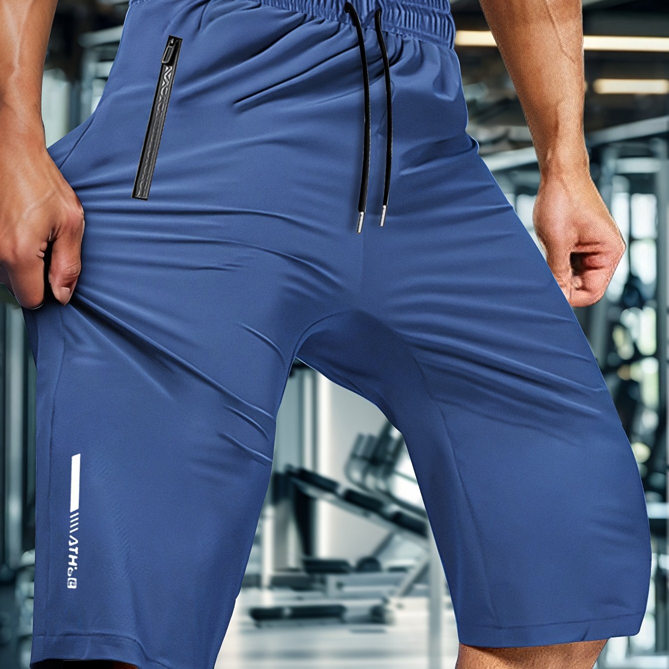 Men's Summer Elastic Fabric Capri Shorts with Drawstring Waist and Zip Pockets