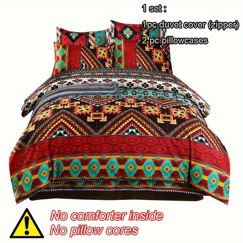 Conjunto de ropa de cama estilo bohemio de 3 piezas, funda nórdica y fundas de almohada para dormitorio o habitación de invitados