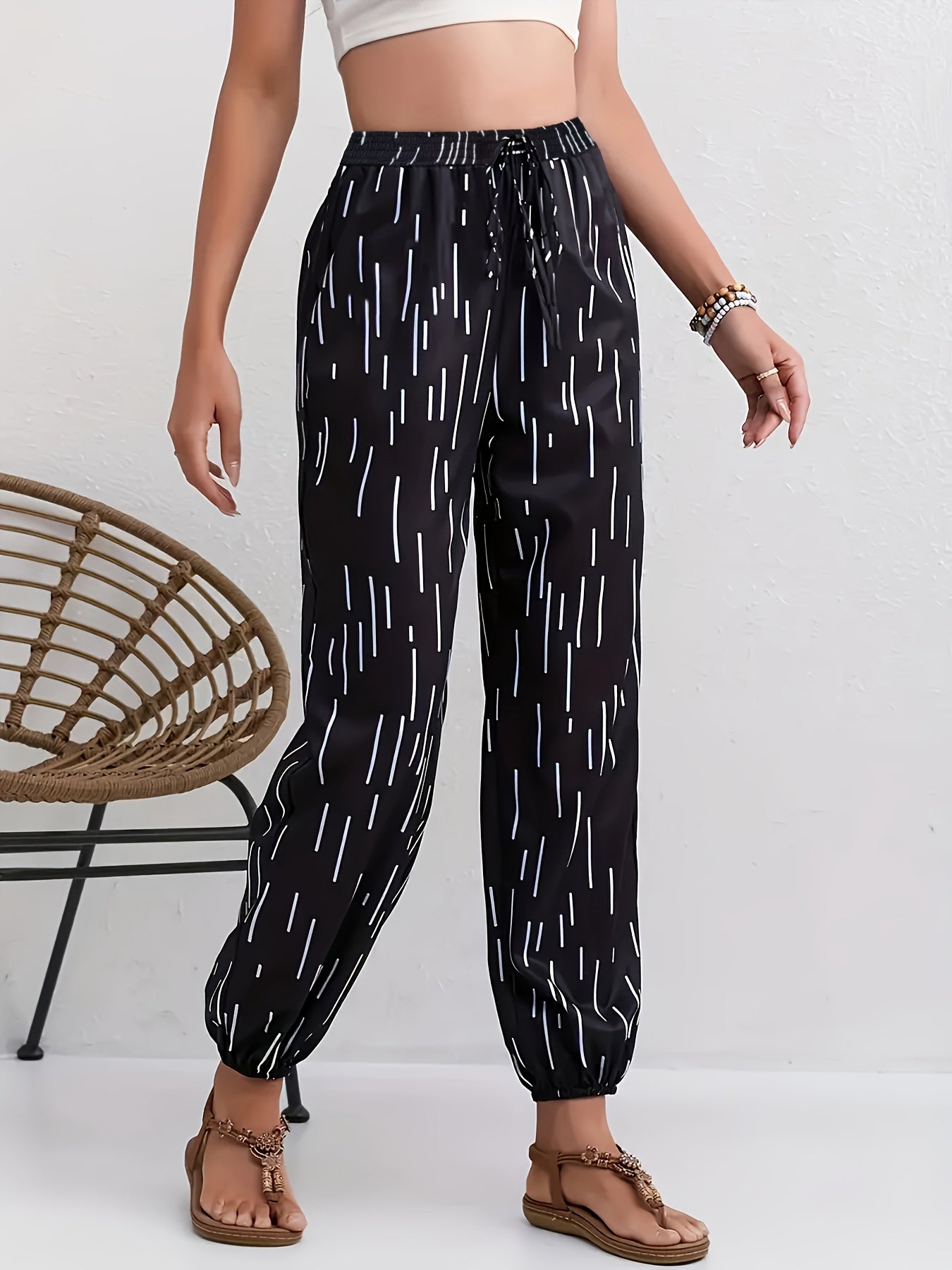 Pantalones holgados de mujer talla grande con estampado abstracto