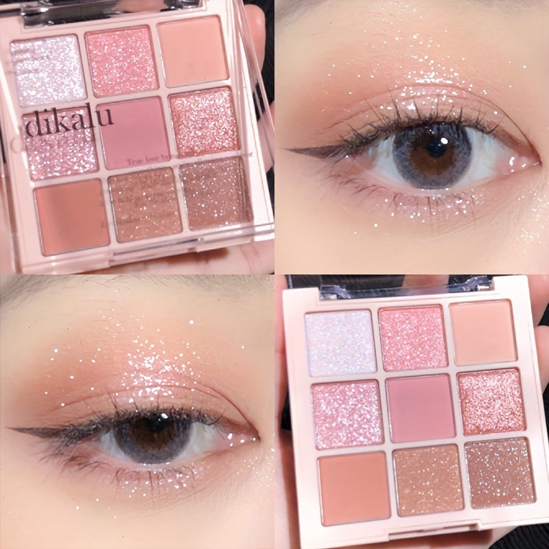 Paleta de sombras de ojos de cerezo para mujer, 9 colores, glitter, mate, shimmer, de larga duración