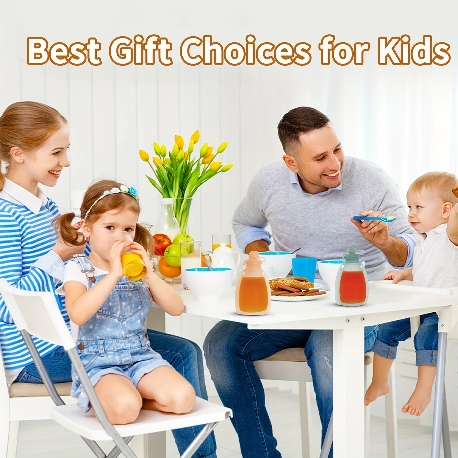 Bolsa de silicona reutilizable con cuchara de alimentación recargable, apta para congelar y almacenar