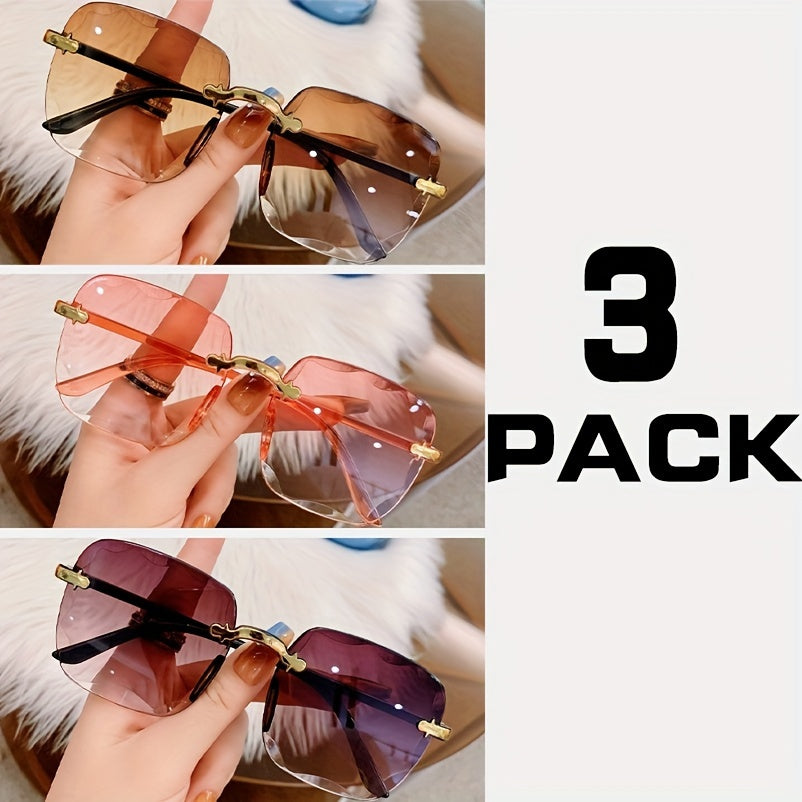 Women's Fashionable Unframed Glasses Pack of 3 Stylish Eyewear