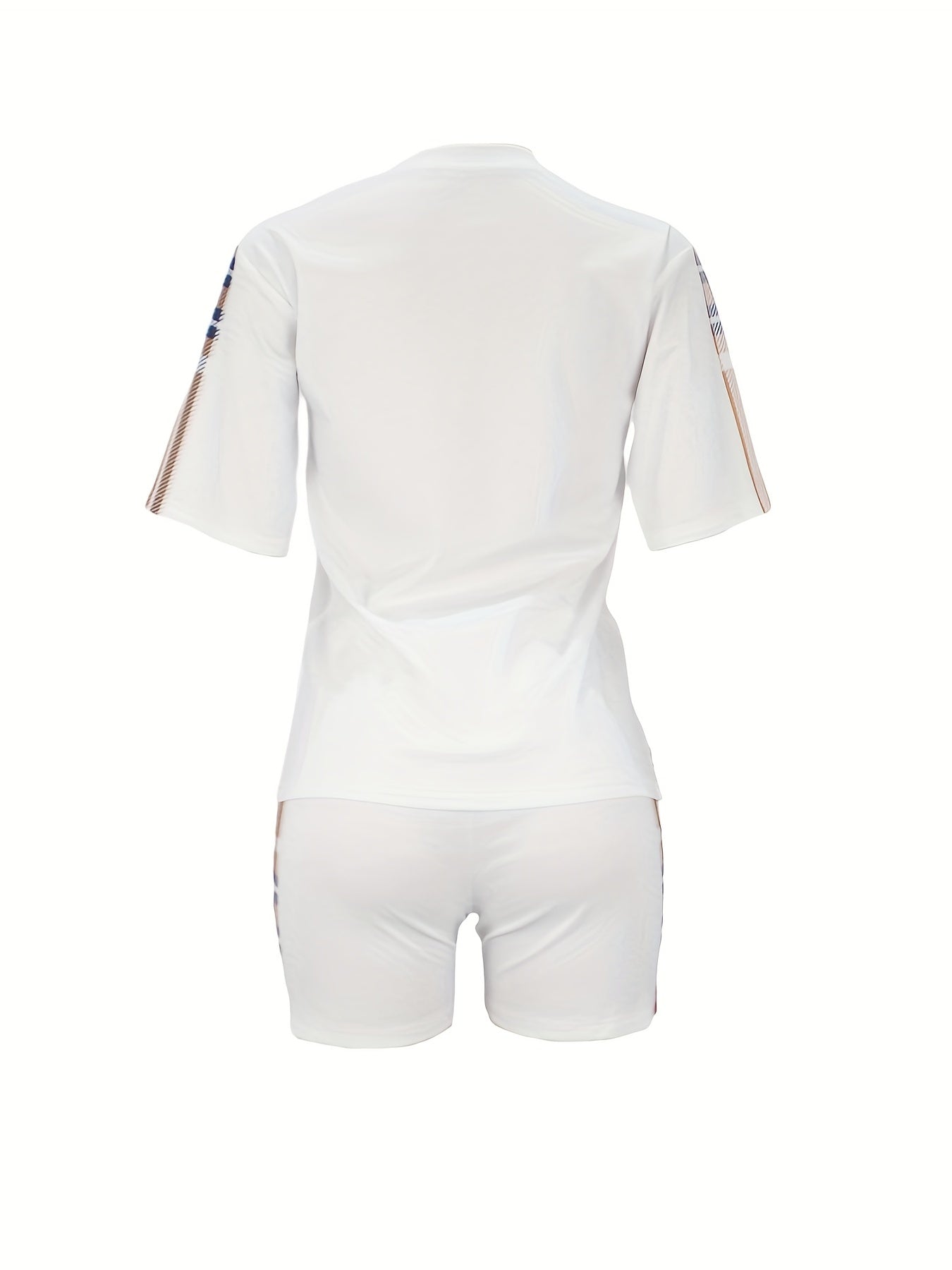 Women's Plaid Print Activewear Set with Faith Print Short Sleeve Top and Workout Shorts