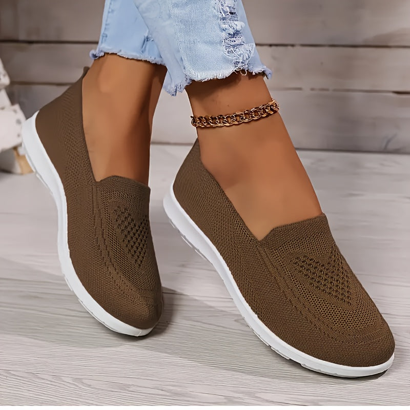 Women’s Lightweight Breathable Knit Flats Slip-On Walking Shoes Casual Allseason