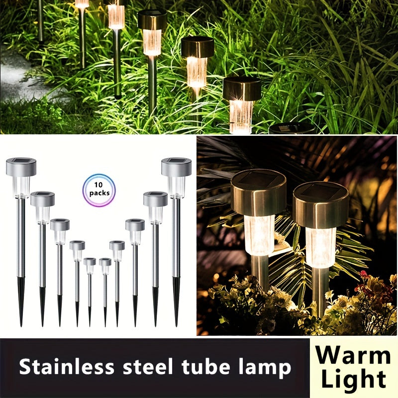 10-Pack Stainless Steel Solar LED Pathway Lights for Outdoor Garden Yard Lawn