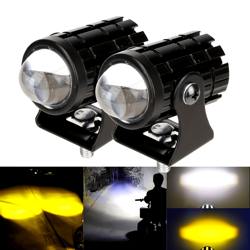 Universal Motorcycle LED Headlight Mini Driving Light Dual Color Off-Road Spotlights