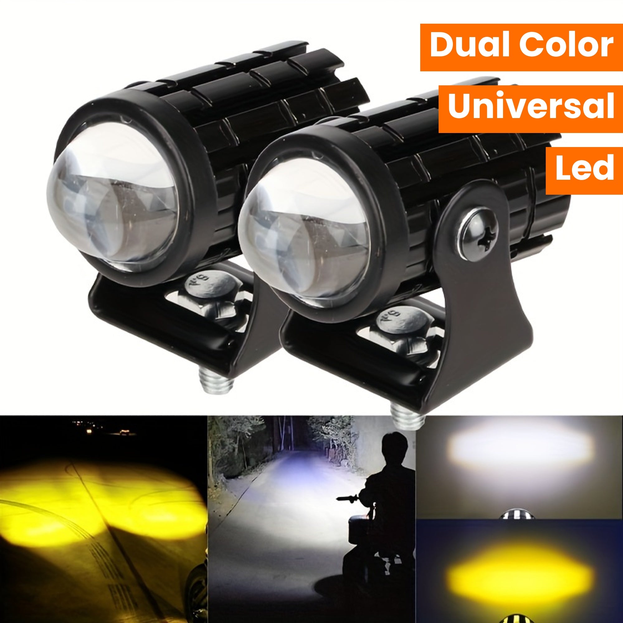 Universal Motorcycle LED Headlight Mini Driving Light Dual Color Off-Road Spotlights