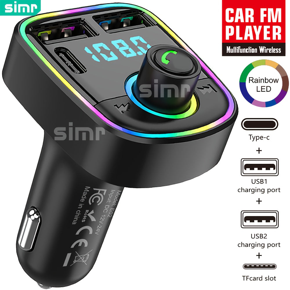 Wireless Car FM Transmitter with TF Card USB-C Dual Charging Hands-Free