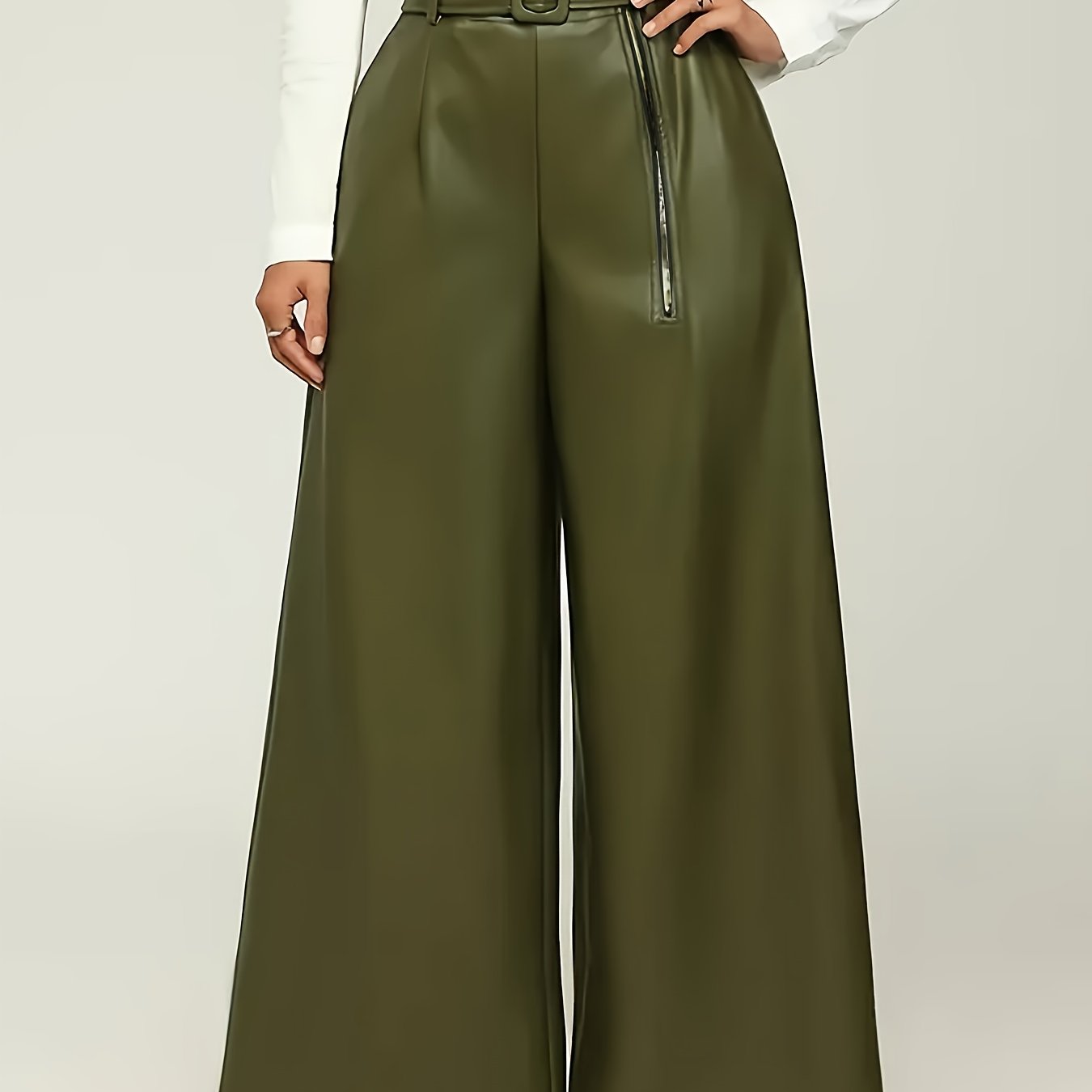 Women's Casual Solid Color Pants with Belt for Everyday Wear