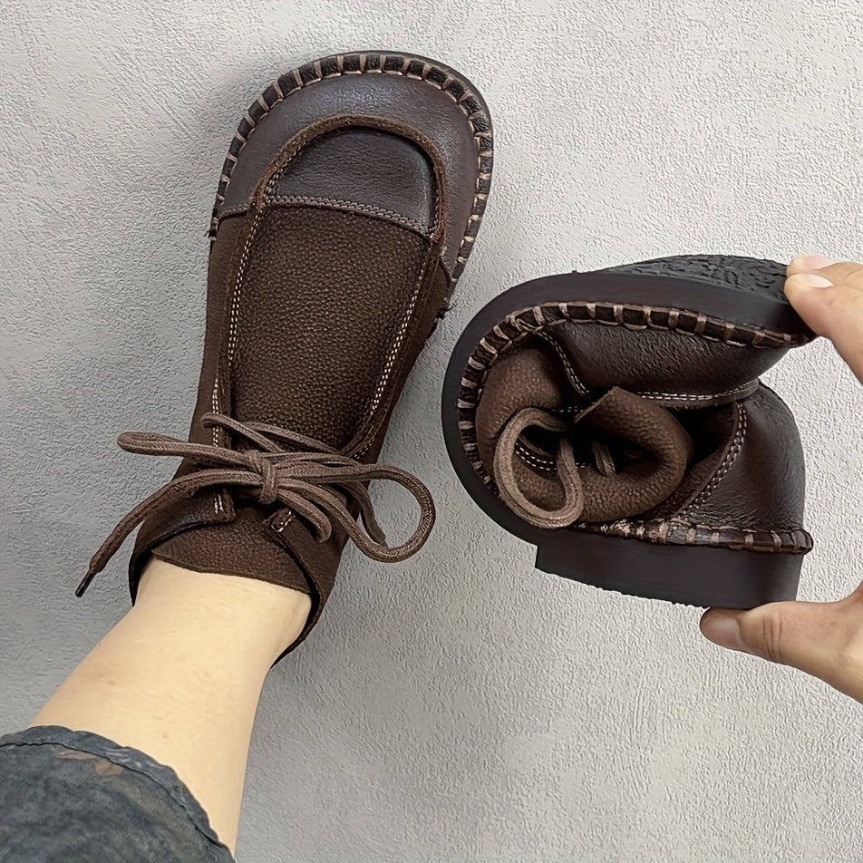 Women Leather Ankle Boots Flat Casual Shoes for Travel Hiking All-Season