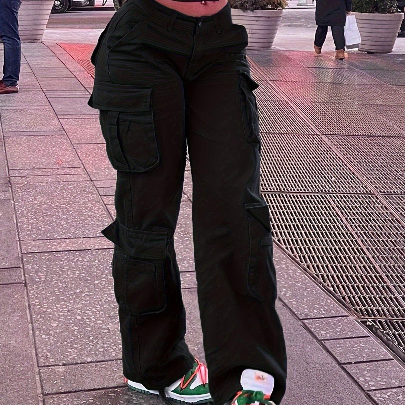 Women Plus Size Y2K Wide Leg Cargo Pants with Flap Pockets