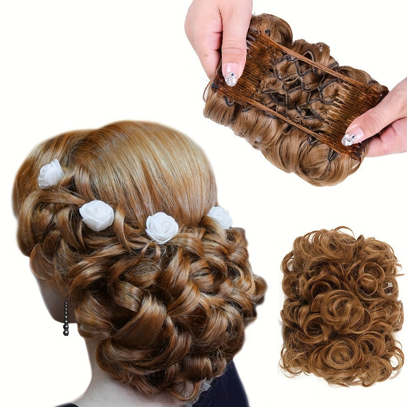 Women's Blonde Synthetic Messy Bun Hair Piece with Flowy Wavy Style