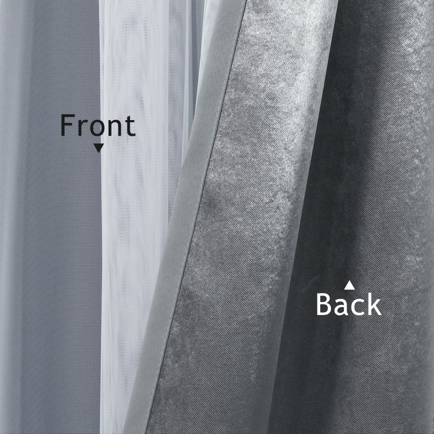 Grey Blackout Curtains with White Sheer Voile Double Layer Grommet Bedroom Window Treatment