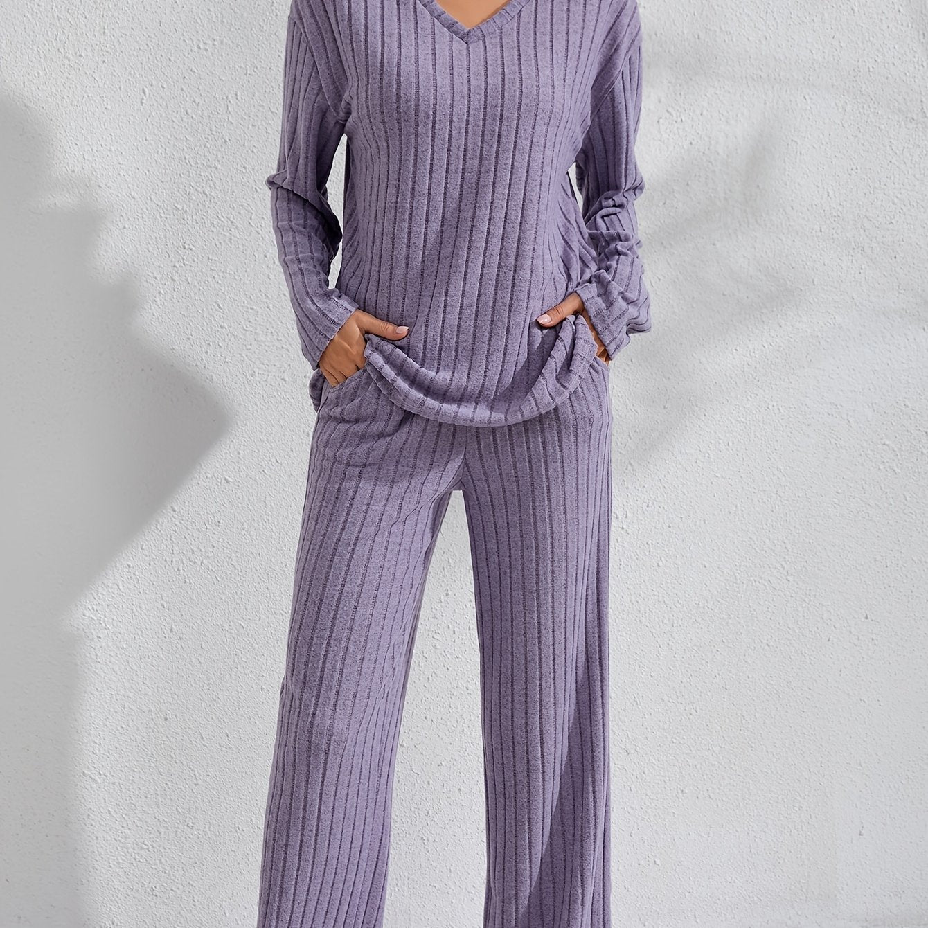 Women's Long Sleeve Pajama Set Solid Color Autumn Winter Large Size