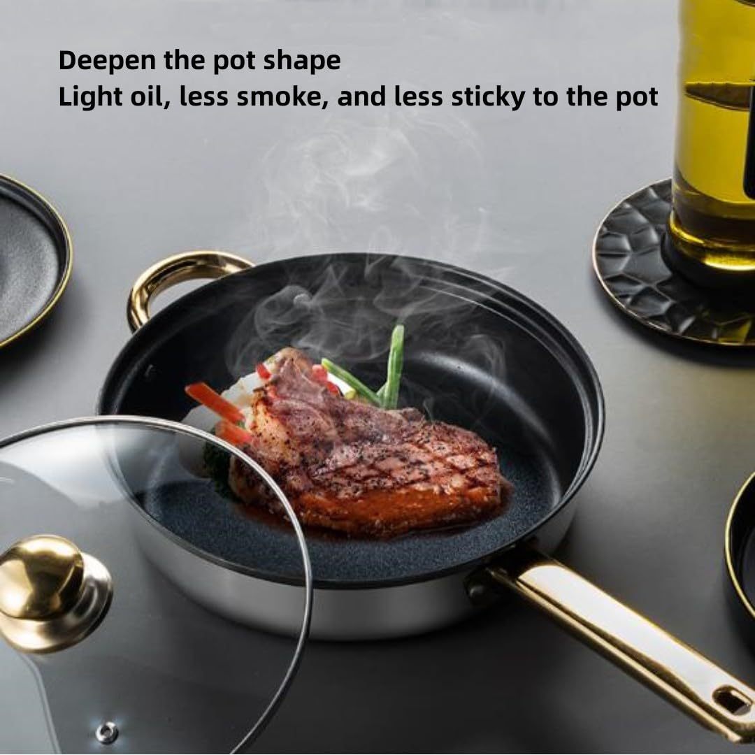 Stainless Steel Cookware Set 12 Pieces with Golden Handles Removable Lids