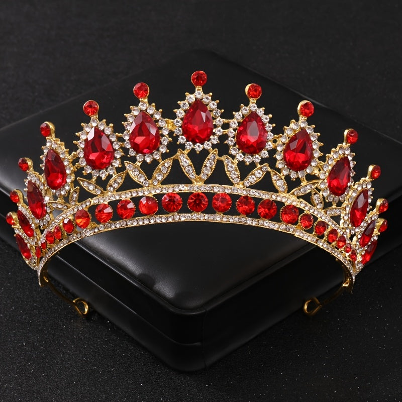Red Crystal Tiaras for Women Prom Bridal Rhinestone Wedding Hair Accessories Crown