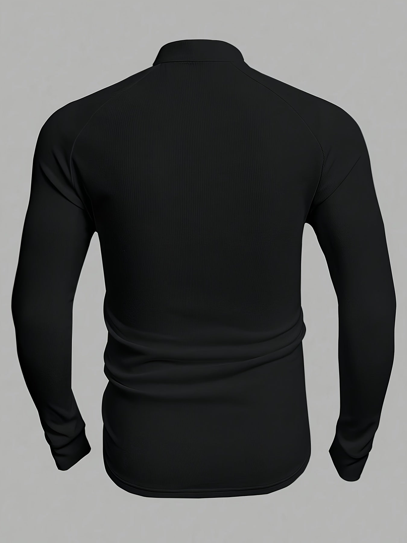 Camiseta de manga larga casual para hombre con cuello alto y cordón, mezcla de poliéster, color sólido, corte regular, primavera y otoño