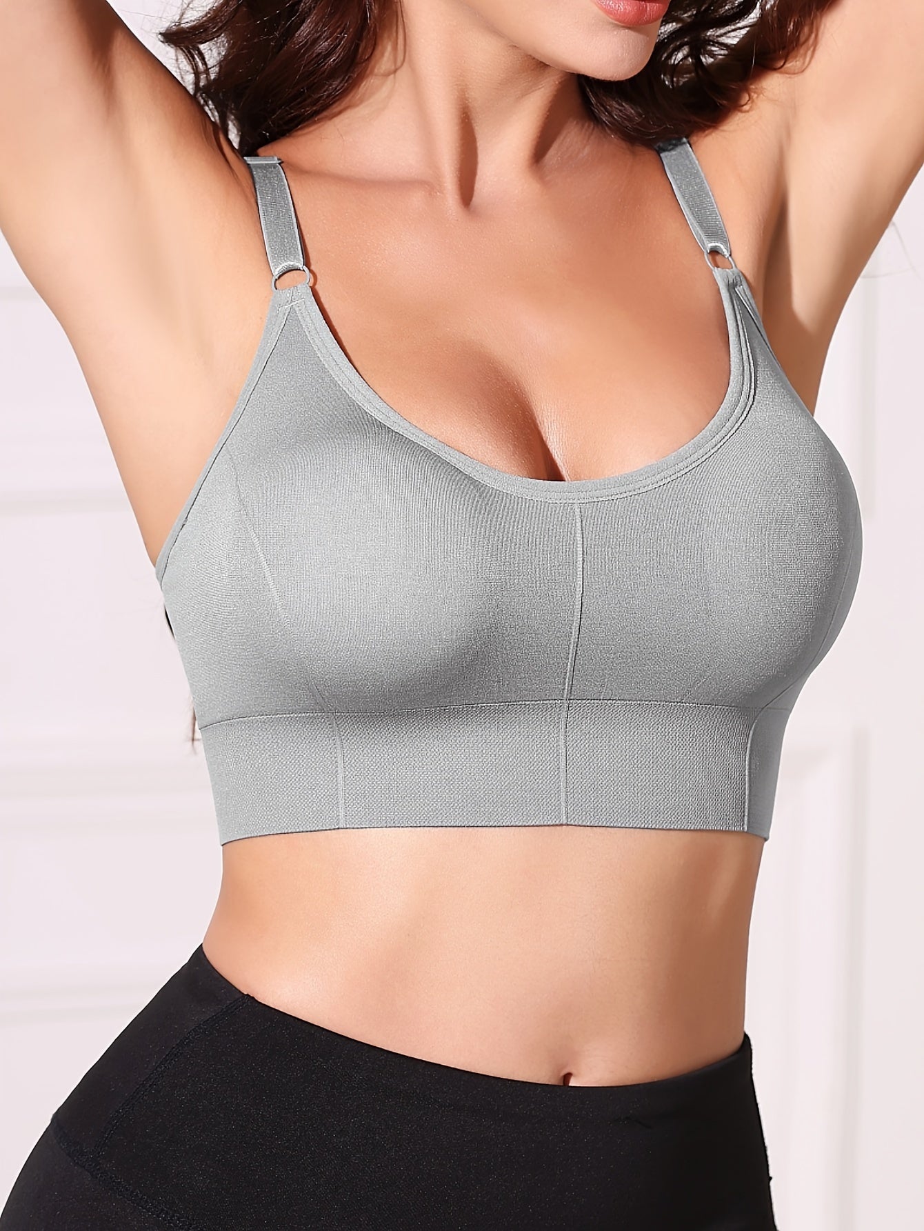 Women's Gray Wireless Bra with Removable Pads and Breathable Nylon Blend