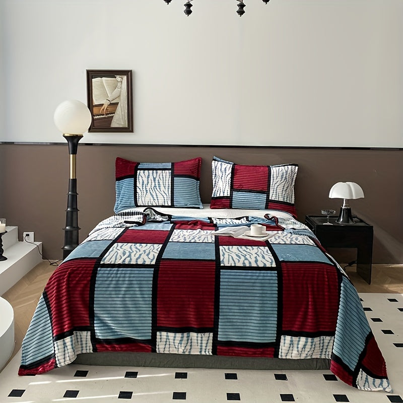 Manta de terciopelo impresa geométrica para cama, sofá, camping, aire acondicionado, todas las estaciones