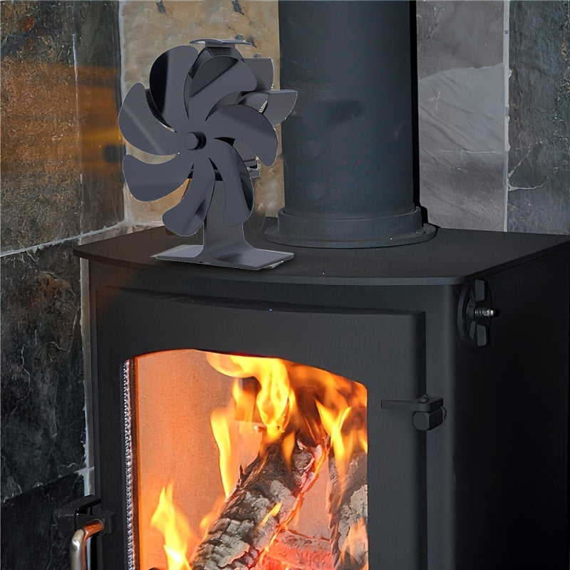 Dual-Head 7-Blade Wall Mount Wood Stove Fan Heat Powered Remote Control