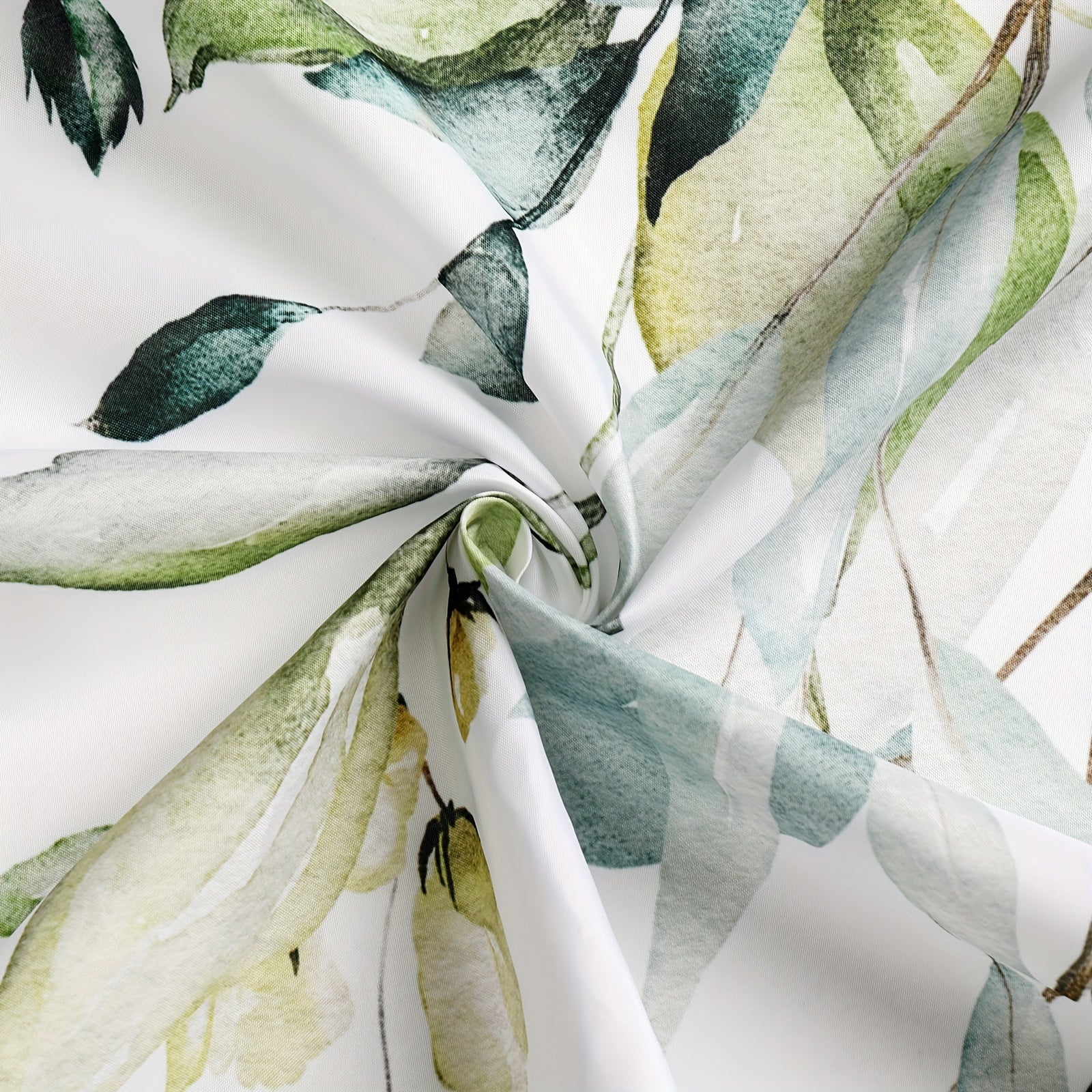 Waterproof Eucalyptus Shower Curtain with Watercolor Plant Leaves Floral Design Includes Hooks