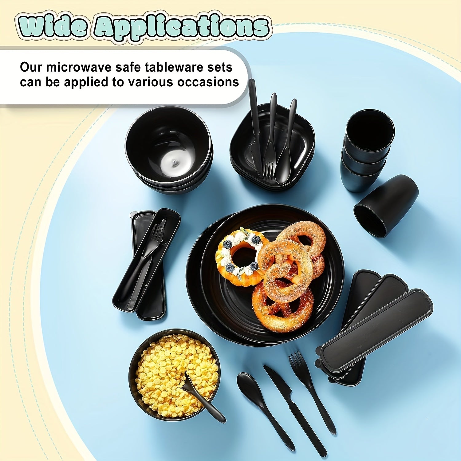 32-Piece Unbreakable Microwave-Safe Camping Cutlery Set with Plates Bowls Cups