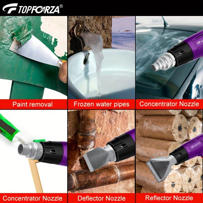 Tez isitiladigan issiq qurol, haroratni boshqarish va ortiqcha yukdan himoya qilish bilan, hunarmandchilik, PVC qisqarishi va bo'yoqni olib tashlash uchun ideal. To'plam 4 ta nozzleni o'z ichiga oladi.