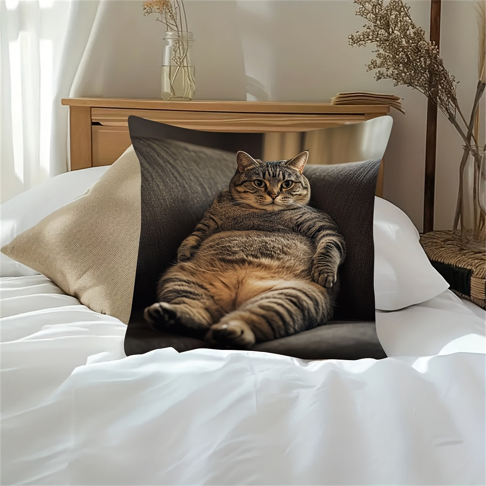 Contemporary Cat Print Throw Pillow Cover 45.72x45.72 cm Polyester Zipper Closure Decorative Cushion Case for Home Bedroom