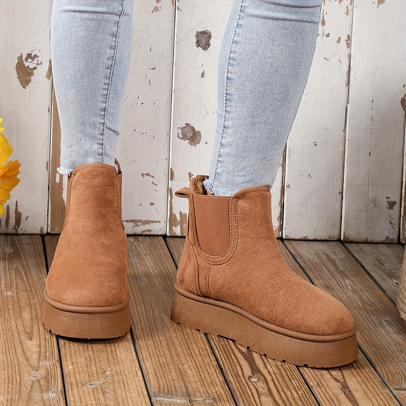 Women's Fleece-Lined Chunky Platform Ankle Boots Casual Winter Shoes
