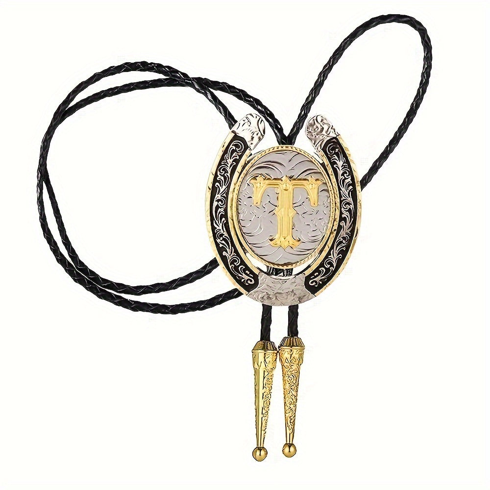 Men's Gold Round Tie with Letters A to Z Western Fashion Street Necklace Accessory