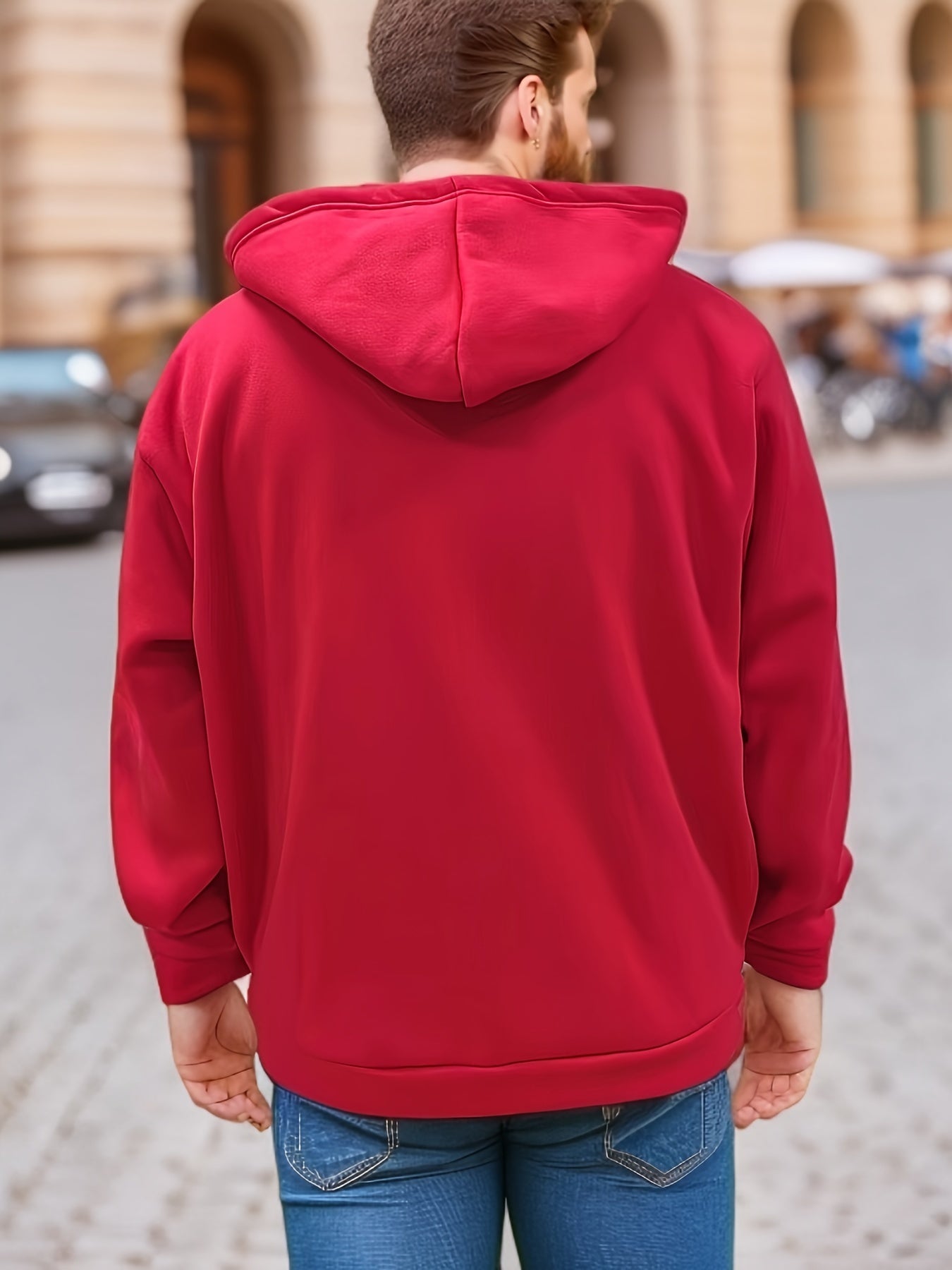 Sudadera de talla grande en marrón oscuro para hombres con bolsillos con cierre de cremallera y mezcla de poliéster