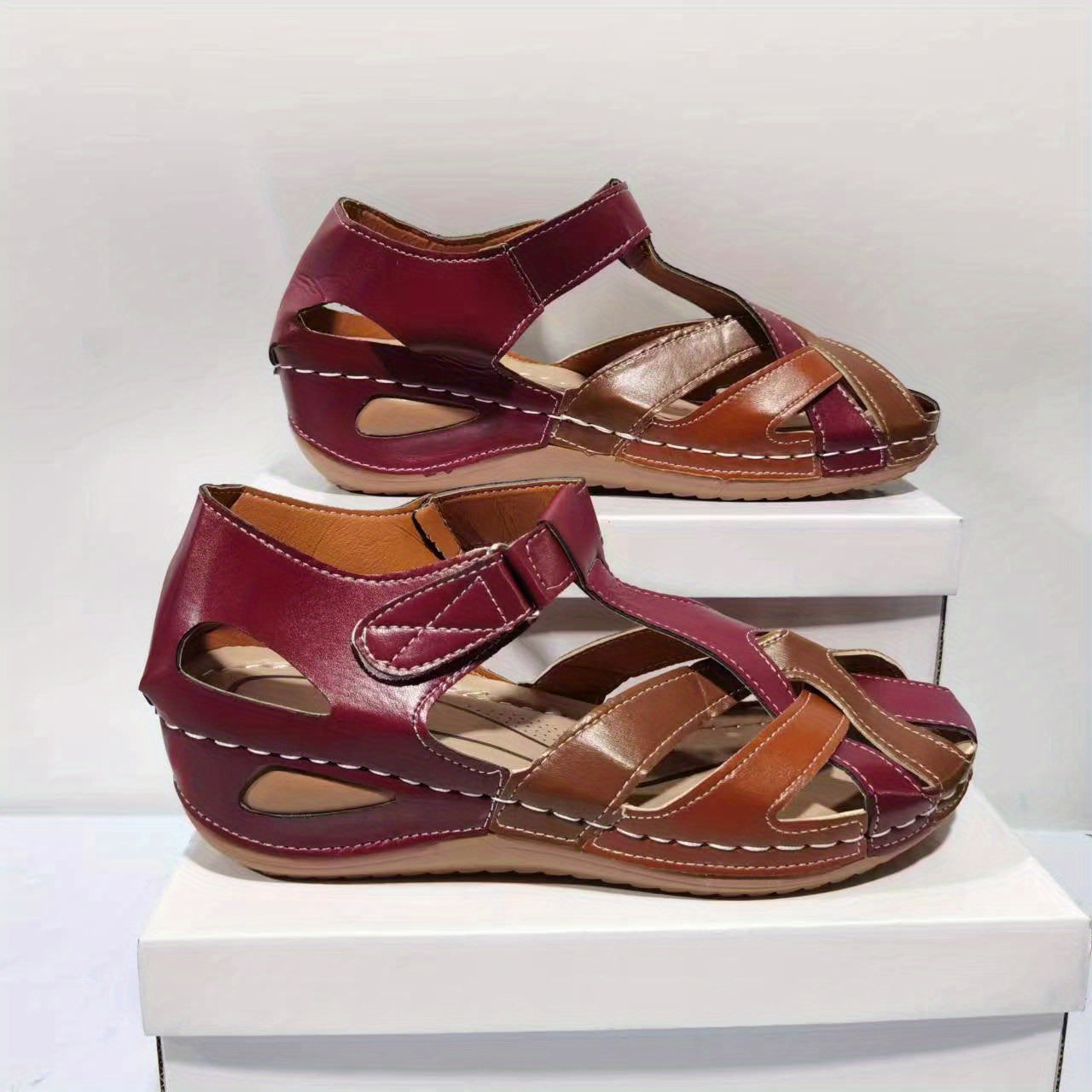 Women's Wedge Sandals Color-Blocked Platform Wide-Fit