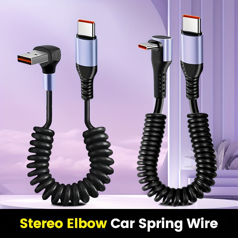 Spring Data Cable Elbow USB C Fast Charging Cable for iPhone 15 Samsung Xiaomi